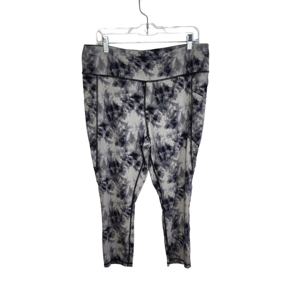 J Jill Fit Performance Cropped Leggings Black Gray Tie Dye Strechy Size Large